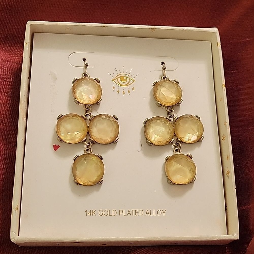 BRAND NEW 14K GOLD PLATED WOMEN"S ALLOY SHANDELIER EARRINGS